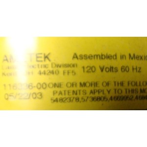 AMETEK 116336-00 VACUUM MOTOR AC/DC 120V 50/60HZ
