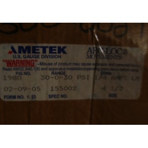 AMETEK GAUGE 30-0-30 PSI SIZE 4 1/2"