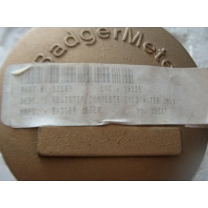 BADGER METER REGISTER COMPLETE COLD WATER ONLY