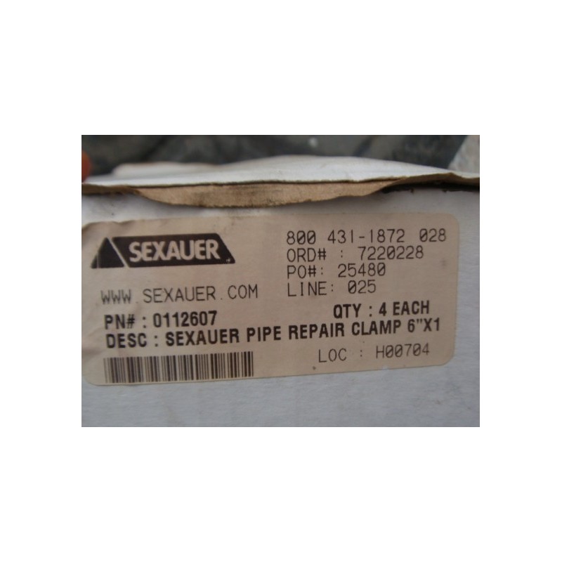 SEXAUER 0112607 PIPE REPAIR CLAMP 6"X1