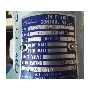  W.E ANDERSON LIN-E-AIRE CONTROL VALVE 169504-00
