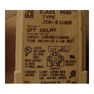 SQUARE D DELAY TIMING RELAY JCK-21V20