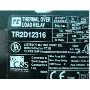TC THERMAL OVER LOAD RELAY TR2D12316