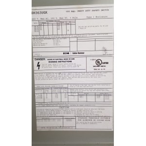 CUTLER-HAMMER SAFTEY SWITCH DH363UGK