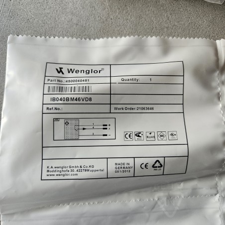 Wenglor IB040BM46VD8 Inductive Sensor – 4 mm Switching Distance, Flush Mounting