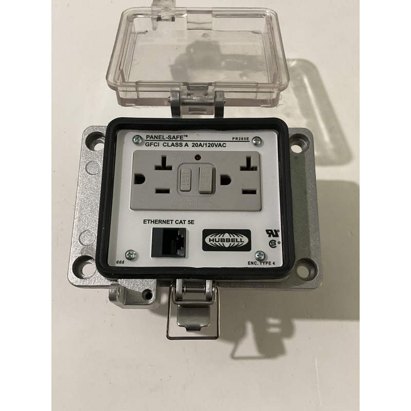 Hubbell PR205E Panel-Safe Access Port – 20A 125V GFCI with Cat 5e Ethernet Hubbell PR205E Panel-Safe Access Port – 20A 125V GFCI with Cat 5e Ethernet