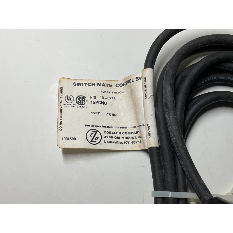 Zoeller 10-0225 Variable Level Mercury Control Switch – 15 ft Cable Zoeller 10-0225 Variable Level Mercury Control Switch – 15 ft Cable