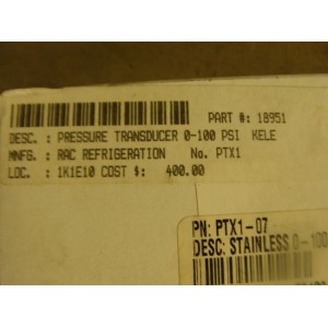 STAINLESS STEEL PRESSURE TRANSDUCER 0-100 PSI KELE PTX1-07