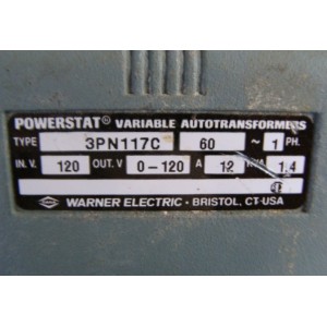 SUPERIOR ELECTRIC 3PN117C VARIABLE TRANSFORMER 120VAC-12A.