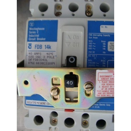 WESTINGHOUSE FDB3040L CIRCUIT BREAKER 40AMP 3POLE 600VAC
