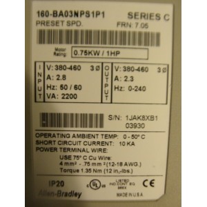 ALLEN BRADLEY IP20 SERIES C 160-BA03NPS1P1 