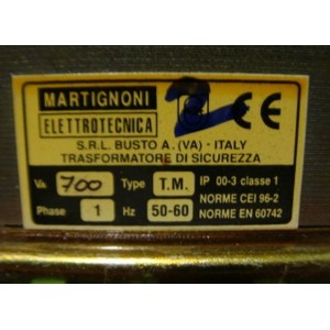 MARTIGNONI TRANSFORMATIRE SICUREZZA IP 00-3 CLASSE1 