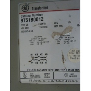 GENERAL ELECTRIC TRANSFORMER 9T51B0012 