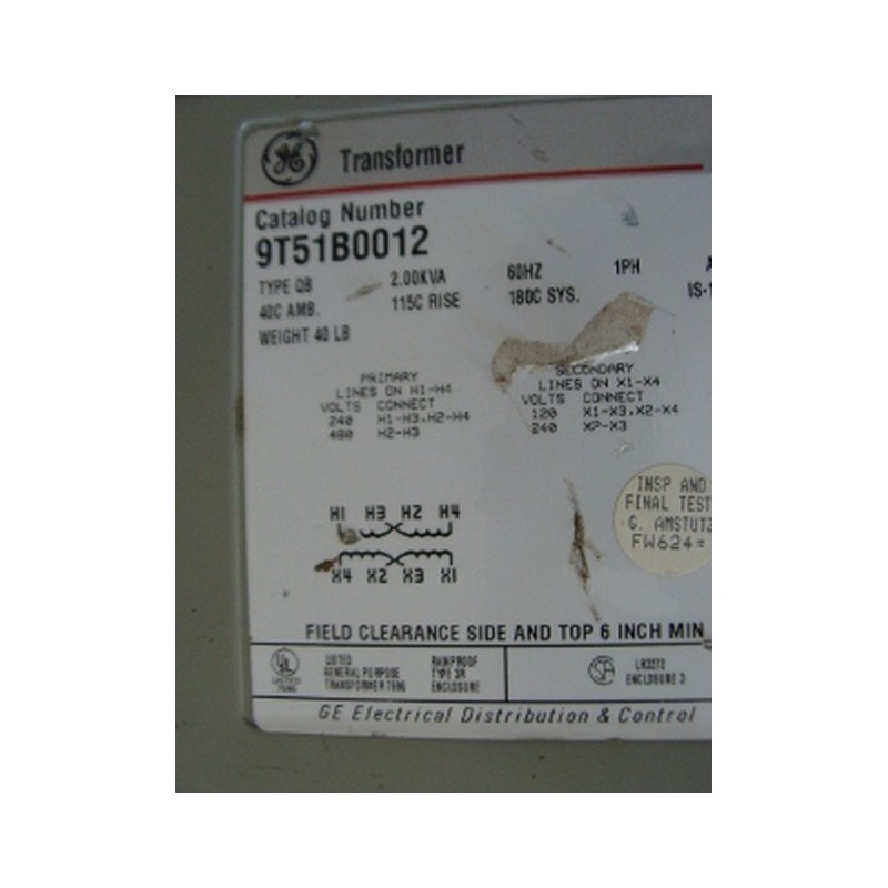 GENERAL ELECTRIC TRANSFORMER 9T51B0012 GENERAL ELECTRIC TRANSFORMER 9T51B0012